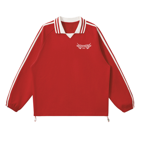 Contrast Striped Lapel Collar Sweatshirt