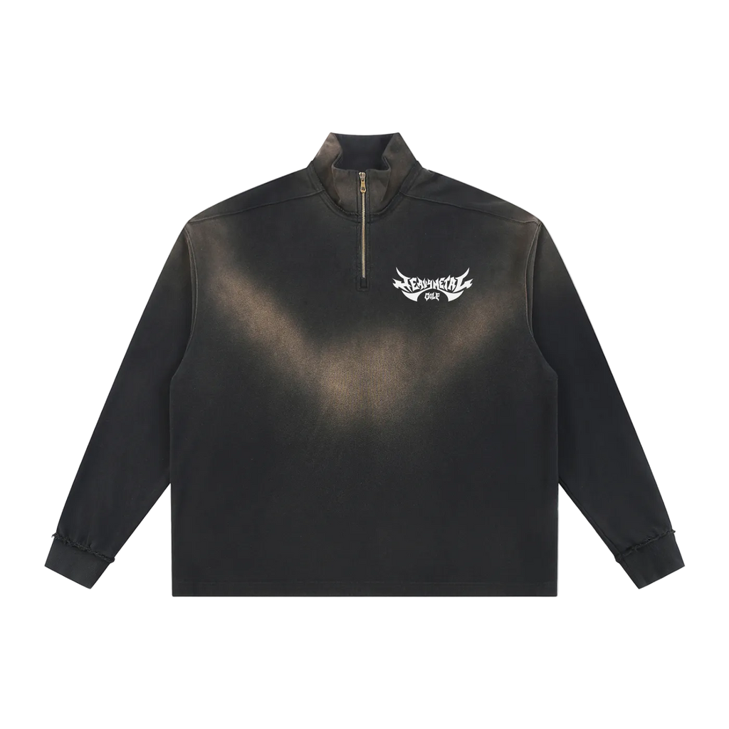 Heavy Metal Logo Sun Fade Raw Edge Quarter-Zip Sweatshirt